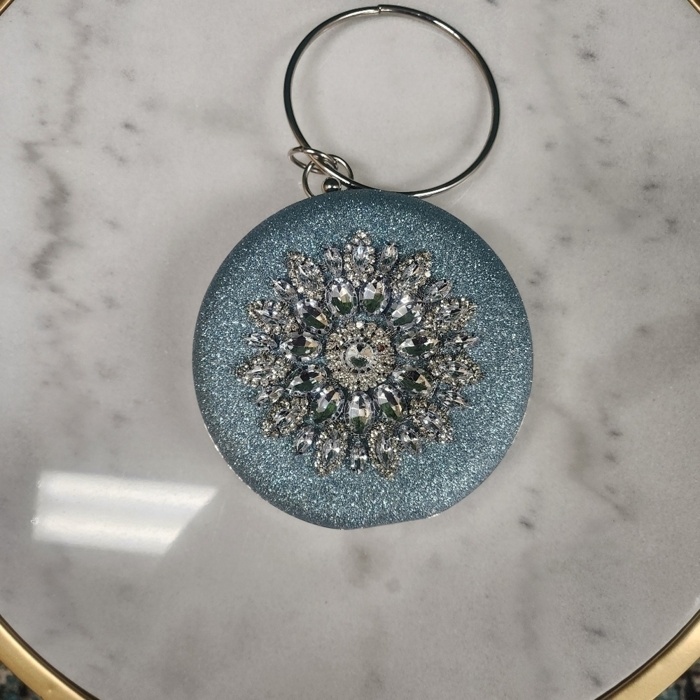 Most Wanted Rhinestone Circle Bag Blue Glitter - Picture 2 of 6
